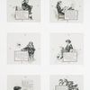 [A Christmas plum pudding: cards depicting drawings, dining, food, holly, Jack Horner and a woman carrying a tray of plum pudding.]