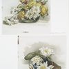 Two prints entitled 'chrysanthemums in glass bowl' and 'waterlilies in blue jar.'
