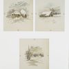 [A Christmas morning: cards depicting buildings, the sunrise, trees, birds, winter, snow and a fence.]