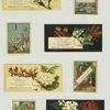 [Trade cards and calendars with New Year and Christmas greetings, depicting flowers, spools of thread, sewing, a pulley, women and children.]