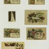 [Trade cards depicting flowers, women, books, raspberries and bees.]