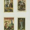 [Trade cards depicting women, Asians, cats, shoes, mirrors, a stocking, toys and bubble blowing.]