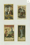 Trade cards depicting women, Asians, cats, shoes, mirrors, a stocking, toys and bubble blowing.