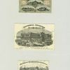 Trade cards depicting the Centennial Exhibition Buildings and grounds; the verso has musical notation for the American centennial hymn, 'Hand in Hand'.