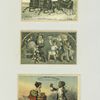 1879 New Years, Christmas and trade cards depicting a horse drawn sleigh, soap, laundry, Santa Clause, Christmas tree, children, toys and biscuit boxes.