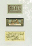 Trade cards depicting a flowering tree, owl, artisans, old age and decorative ornamentation.