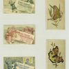 Trade cards depicting butterflies, children and adults posting signs for sulphur borax soap.