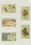 Trade cards depicting butterflies, children and adults posting signs for sulphur borax soap.