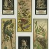 [Trade cards depicting birds, a nest, an insect, a man carrying a woman across a stream, a bride and groom ; verso depicts gloves, fans, dolls and doll outfits.]