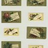 Trade cards depicting flowers and a nest.]