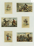 Trade cards depicting men carrying boxes of Sea Foam, boys playing with a toy sailboat made from a box, an eagle, a lion, sailors and passengers onboard a ship.