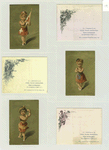 Trade cards depicting flowers, an owl, a book, an angel, women dancing in English, Spanish and Swiss costumes.