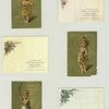 Trade cards depicting flowers, a butterfly, sailboats, an angel, women dancing in Austrian, Chinese and French costumes.