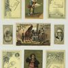 Cigarette cards depicting Ed. P. Weston and Aimee; Trade cards depicting children, a cotton hat, butterflies, birds, dragon, setting sun, flowers, swans, the devil and an angel using the new automated grinding wheel ; The verso depicts corsets.