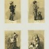 Trade cards depicting a boy in the snow with a shovel, a boy warming by a heater, a woman looking in a mirror, a woman holding a baby ; The versos depicts wringers.