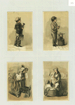 Trade cards depicting a boy in the snow with a shovel, a boy warming by a heater, a woman looking in a mirror, a woman holding a baby ; The versos depicts wringers.