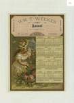 [A trade calendar for 1880 depicting a girl with an umbrella picking flowers.]