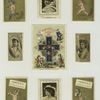 Trade cards depicting nests, birds, Easter eggs, rabbits, fruit, flowers, hot buns, nude children running with : umbrellas, boots, chicks, turtle, rabbit, pear, grapes, fan,  bird, snow, hat and muffler ; cards depicting actresses : Miss Clayton, Mrs. Scott Siddons, Minnie Palmer and Kate Claxton.