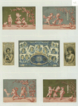 Cigarette cards entitled 'between the acts and bravo' of Alice Chandos and Nellie Barbour ; trade cards depicting pictures of children and a sequence of humorous cards showing two men fighting over a woman.