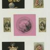 Cigarette cards entitled 'between the acts & bravo' of Nellie Bingham and Bessie Darling ; Trade cards depicting a deer, angels, flowers and acrobats ; The verso depicts gloved hands.