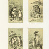 Trade cards depicting frogs : sitting on mushrooms, dressing a frog child, clothed in a dress, looking longingly at a pair of boots.