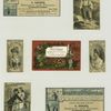 Cigarette cards entitled 'between the acts & bravo' of Mrs. Florence and Miss Stella Boniface as 'Virginia' ; Trade cards depicting ship cabins, kissing, flowers, boy playing a lute, a barefoot boy standing on a rock in a stream and musical notation.