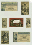 Cigarette cards entitled 'between the acts & bravo' of Mrs. Florence and Miss Stella Boniface as 'Virginia' ; Trade cards depicting ship cabins, kissing, flowers, boy playing a lute, a barefoot boy standing on a rock in a stream and musical notation.