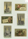 Trade cards depicting flowers, a butterfly, St. Patrick's Cathedral, French Cathedral in Montreal and Cathedral at Antwerp.