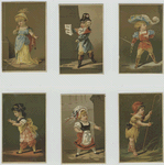 Belle Héléne ; Ange Pitou ; Obéron ; Fatime ; Clarinette Angot ; Paris [ cards depicting a shepherd, swordsman and singer ].