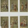 Cards depicting knights, ladies, horses, flags, horns, archery, bird and dogs.