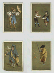 Trade cards depicting boys wearing adult clothing.