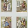 Trade cards depicting men, women, flowers, interior space and the outdoors.