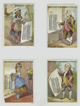 Trade cards depicting men, women, flowers, interior space and the outdoors.
