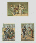 Cards and trade cards depicting a wedding group and scenes from Cinderella.