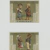 Trade cards and calendars depicting men, a woman, soldier and an umbrella.