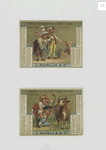 Trade cards and calendars depicting men, women, a cow and pig.