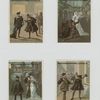 Trade cards depicting scenes from Hernani : fighting, courtship and discussion.