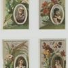 Trade cards depicting flowers, plants and framed portraits of women.