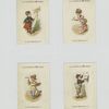 Trade cards depicting a painter and people with signs for 'Layettes'.