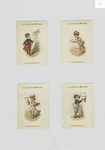 Trade cards depicting a painter and people with signs for 'Layettes'.