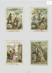 Trade cards depicting the fables : Le lion amoureux ; Le loup et l'agneau ; Le chene et le roseau.