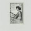 [A trade card depicting a woman playing a guitar outdoors.]