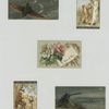 [Trade cards and calendars depicting the moon, flowers, insects, telescopes, harvesting crops, men and women.]