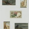 Trade cards and calendars depicting the moon, flowers, insects, telescopes, harvesting crops, men and women.