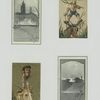 Trade cards and calendars depicting landscapes, peacock feathers and boys riding on the heads of a donkey and steer.