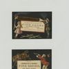 [Trade cards depicting children smoking a large cigar and a man chasing after his horse.]