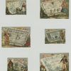 Trade cards depicting people standing in front of their country's currency.