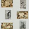 Trade cards depicting children being disciplined and landscapes.