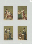 Trade cards depicting a mother, children, angels and interior space.