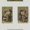 Trade cards depicting baskets of flowers and women conversing.